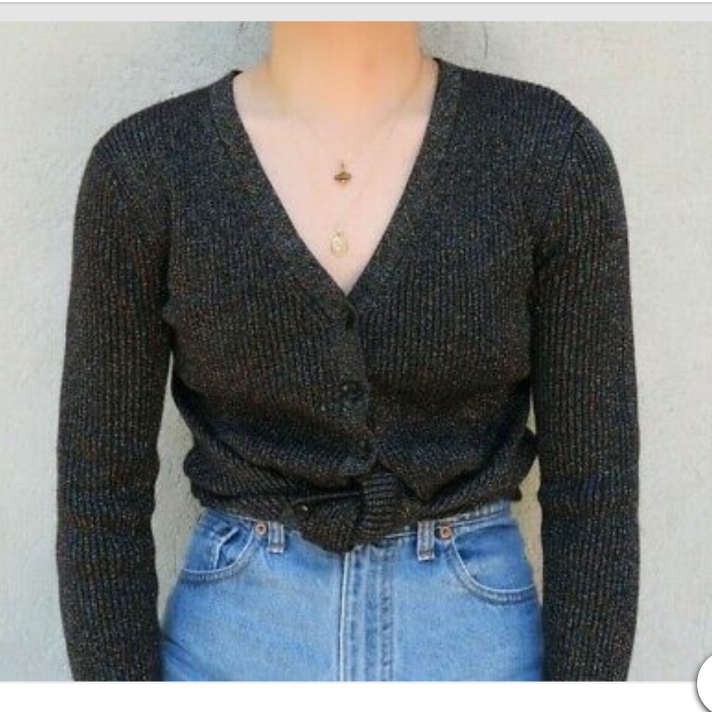RAINBOW SPARKLY GLITTER SWEATER PULLOVER RIBBED S